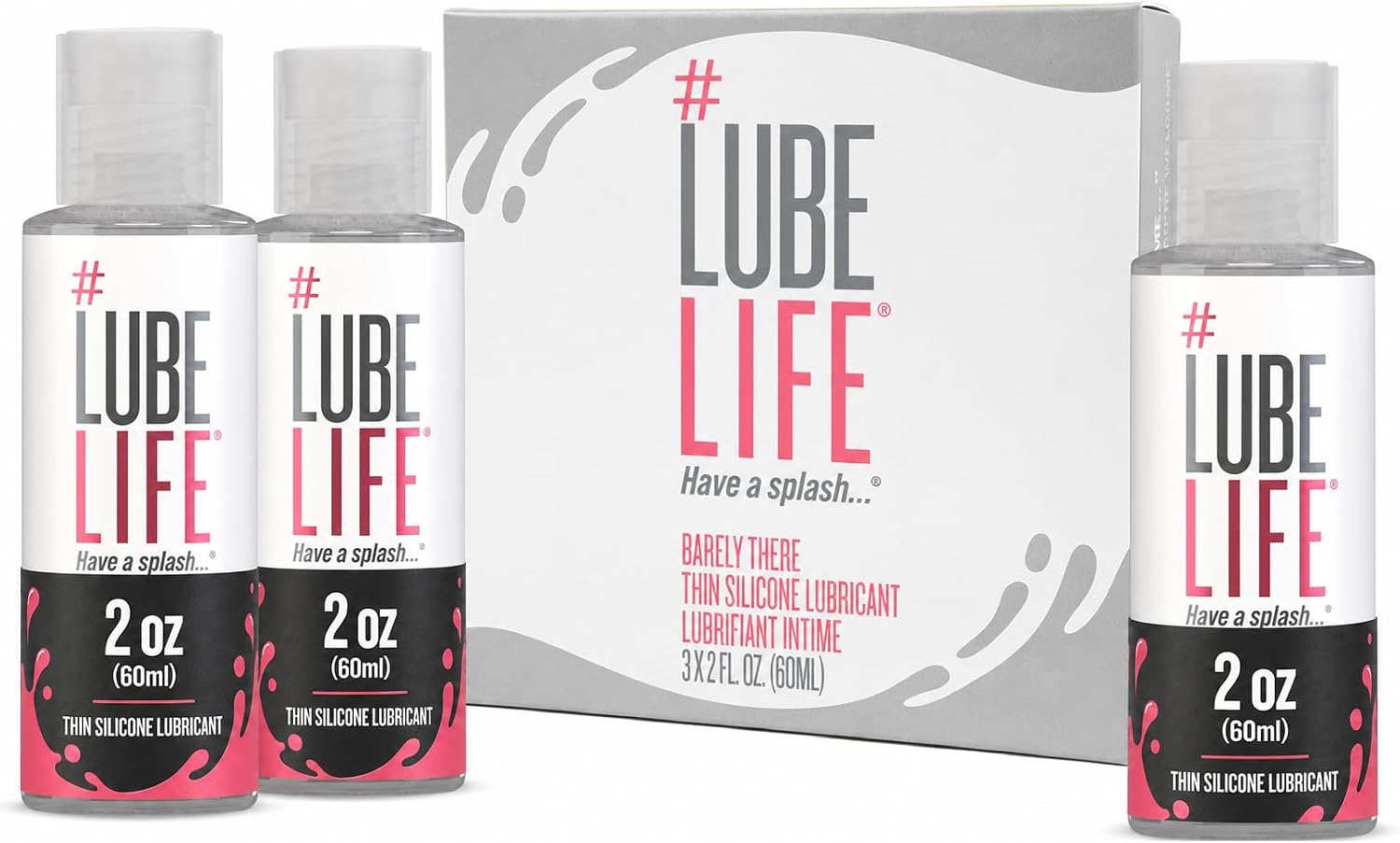 LUBELIFE Barely There Thin Silicone Lube, Personal Lubricant, 3 x 2 fl oz