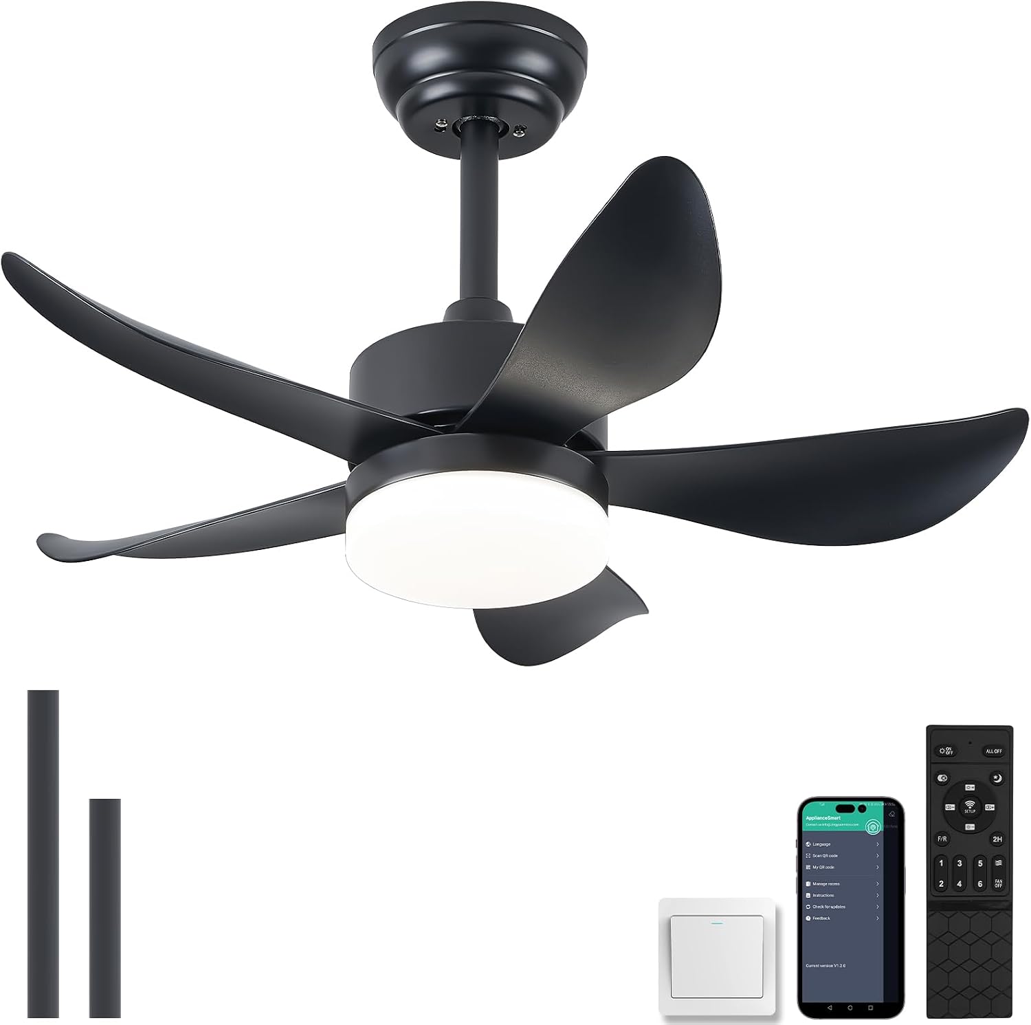 Ceiling Fans with Lights and Remote,30 Inch Smart Ceiling Fan,Reversible,Noiseless,Black Ceiling Fan Light 6 Speeds & Timer Ultra-Quiet for Bedroom Living Room Kitchen Indoor/Outdoor Patio
