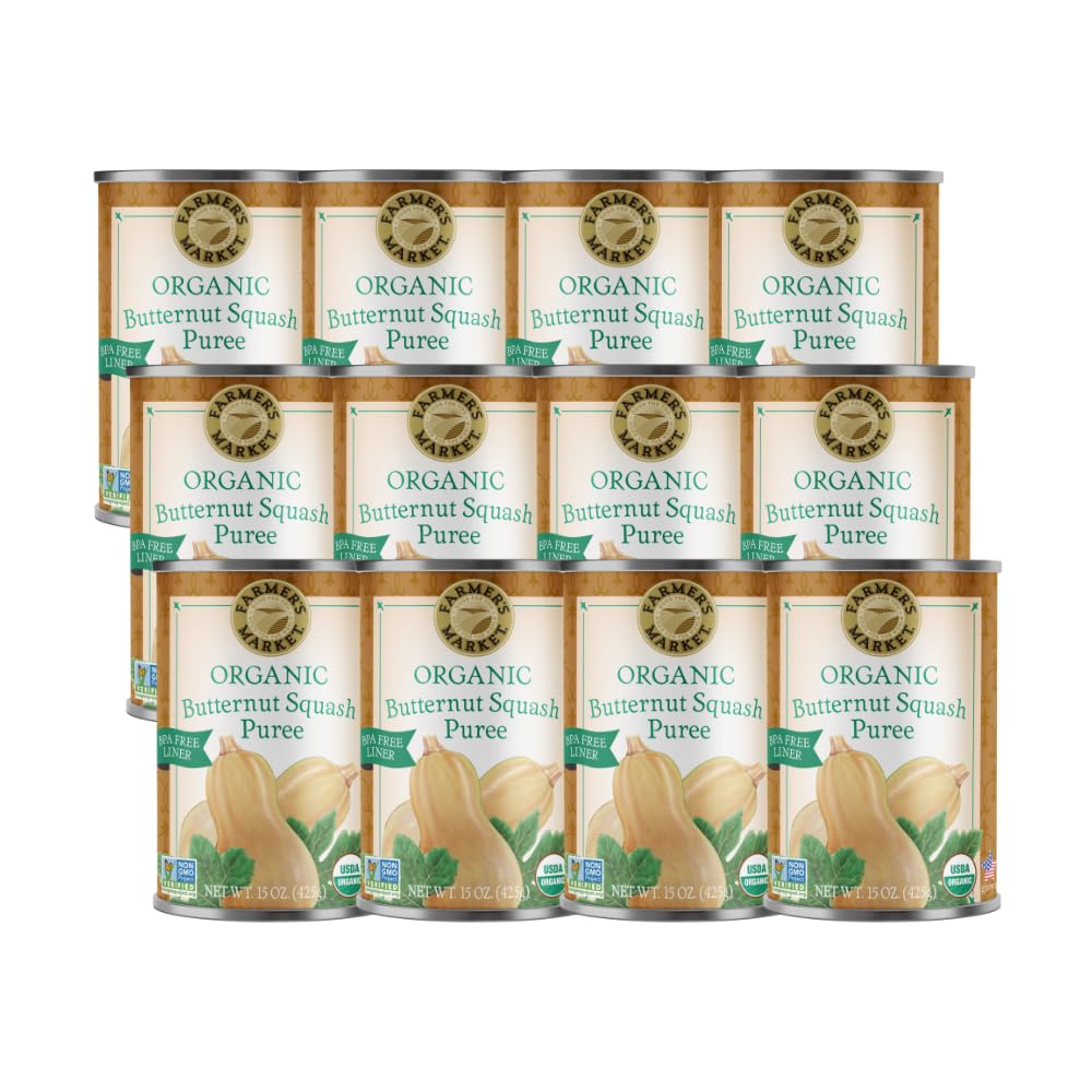 Farmer's Market Canned Organic Butternut Squash Puree, 15 Oz (Pack of 12)