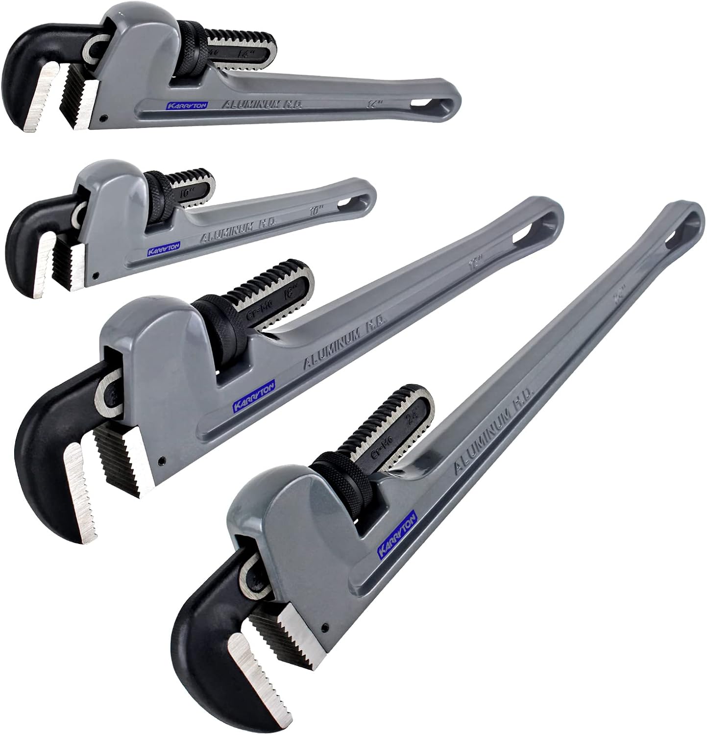 Aluminum Pipe Wrench Set, 10" 14" 18" 24"(4 Pack) Adjustable Straight Handle Plumbing Wrench Set, Heavy Duty Plumbers Tool with Drop Forged Jaw,Exceed the Standard GGG