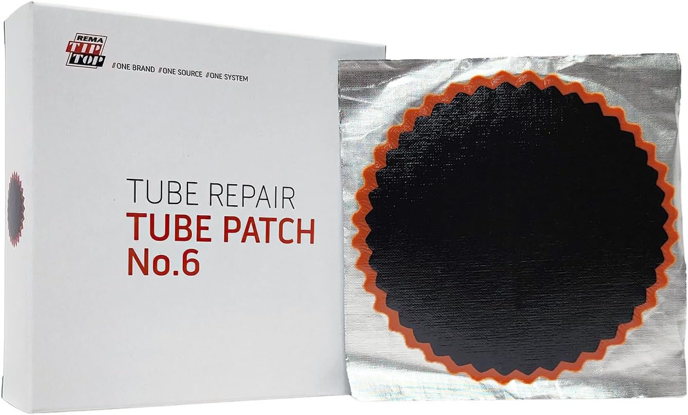 Rema Tip Top No. 6 Tube Patch, 10 Units of 4 inch Round Vulcanizing Patches for Truck and Farm Tire Inner Tube Repair, Red Feather Edge