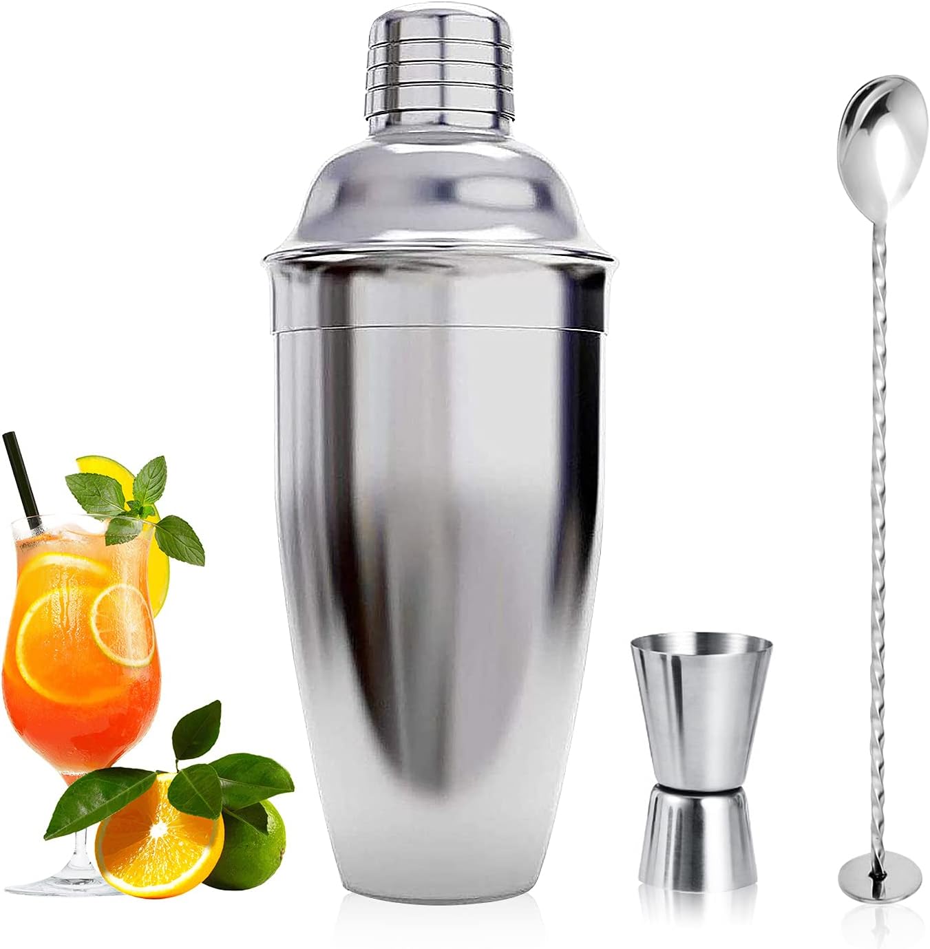 cocktail shaker, cocktail maker set, martini drink shaker, 750 ml cocktail shaker Strainer, bartender mixer tool,home liquor cobbler shaker, Stainless Steel bar shakers for cocktail making kit (3 PCS)