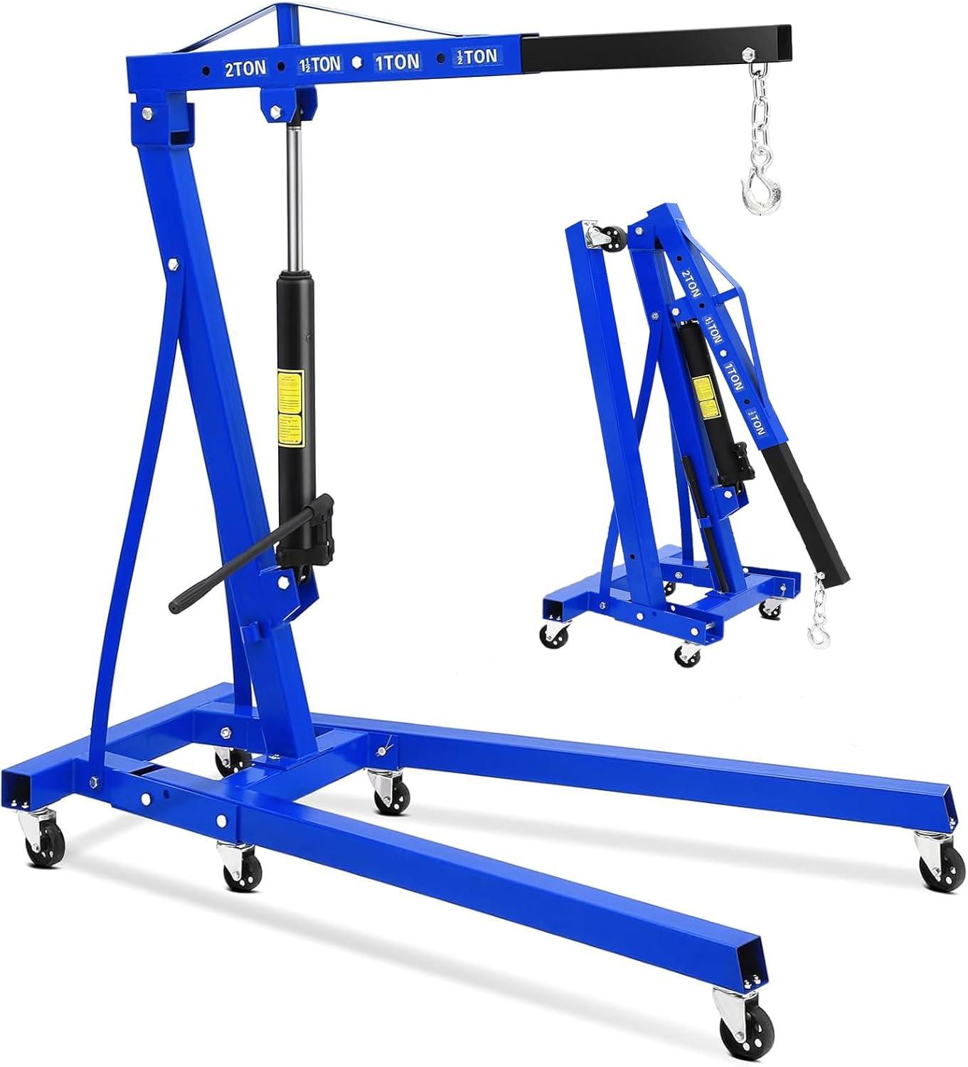 Hydraulic Engine Hoist with Wheels-2 Ton Foldable Engine Hoist Cherry Picker Shop Crane Lift, 4400Lbs Heavy Duty Workshop Garage Crane Lift Tool with 0.5T/1T/1.5T/2T Adjustable Lifting Capacity