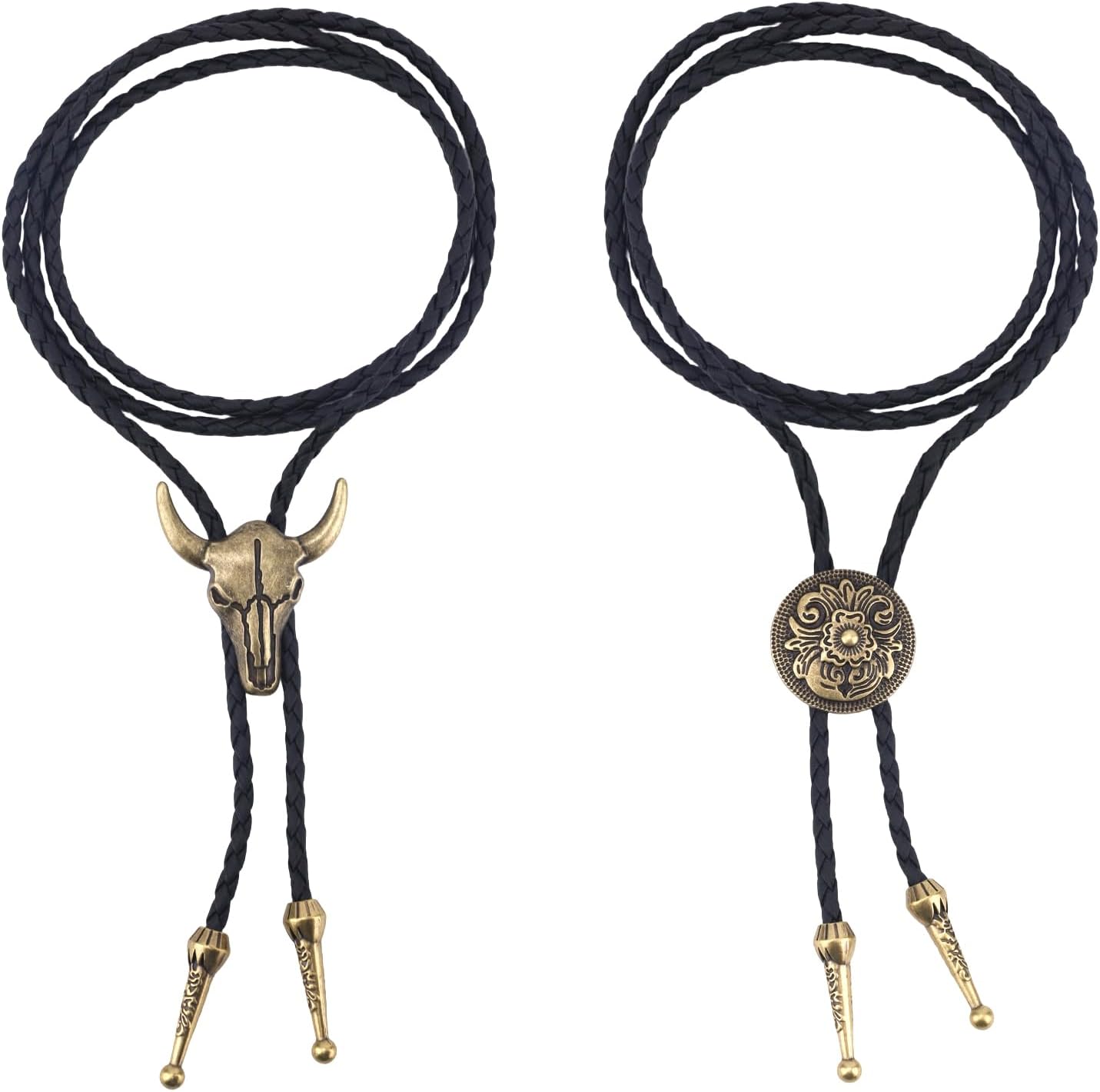 Mikovivi 2pcs Western Bolo Tie Necklace, Adjustable Cowboy Cowgirl Necklaces Vintage Western Jewelry for Men & Women Country Style Rodeo Costume Accessories Gift