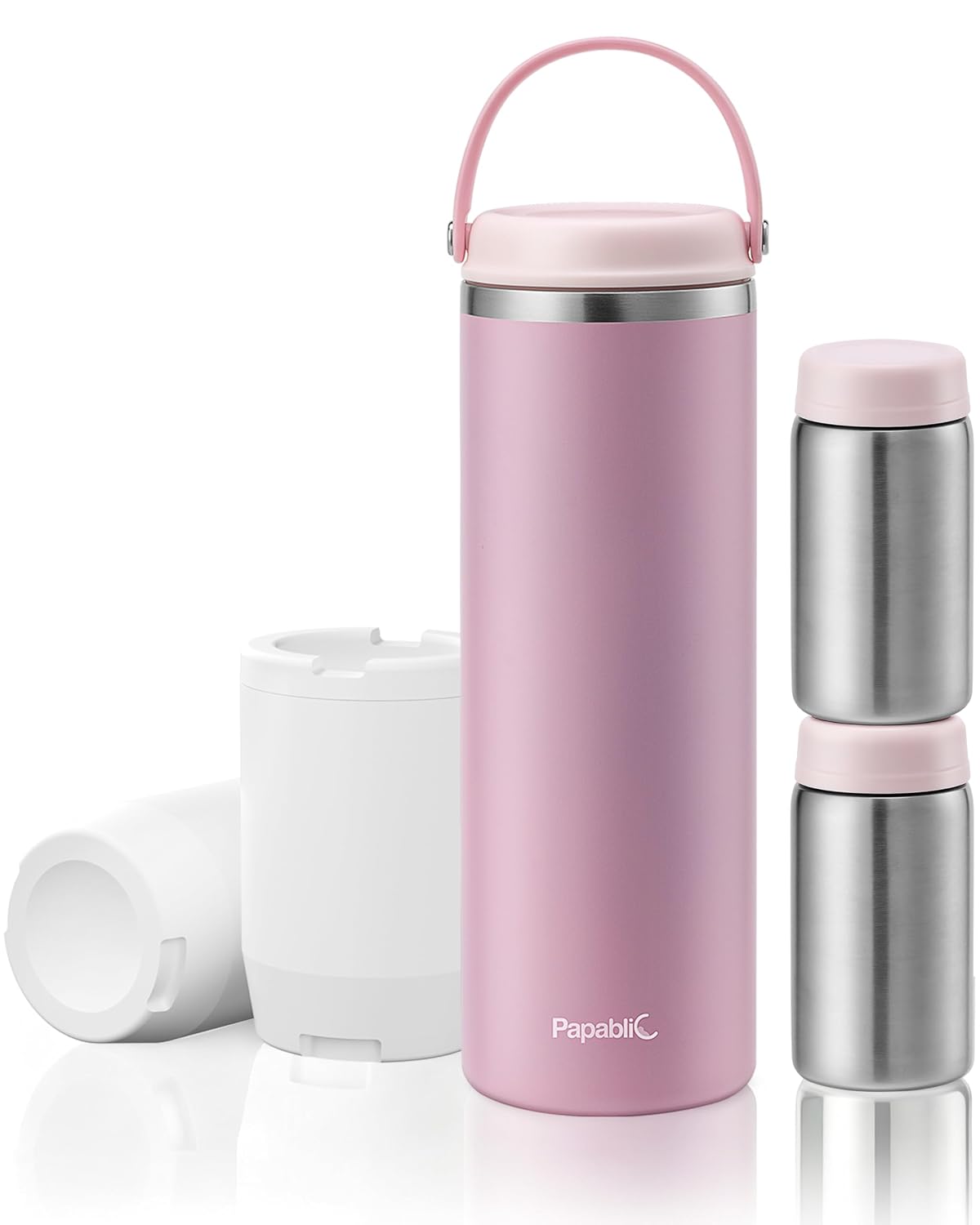 Papablic 360° CapsuleChill Breastmilk Cooler for 36H Safe Storage, Portable Breast Milk Chiller for Working Mom, 20oz Travel Cooler with 2pcs Stainless Steel Baby Bottles, Sakura Pink