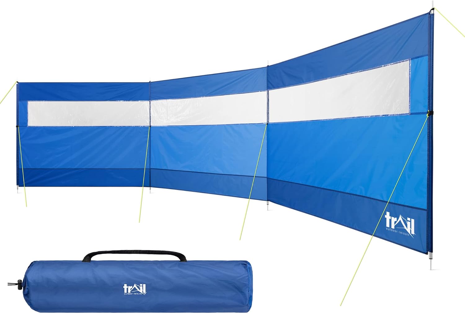 Trail Steel 4 Pole Windbreak with Window, 5m x 1.4m Windbreaker Sun Shelter Privacy Screen for Outdoor Camping Festival Garden with Guy Lines, Pegs and Carry Bag