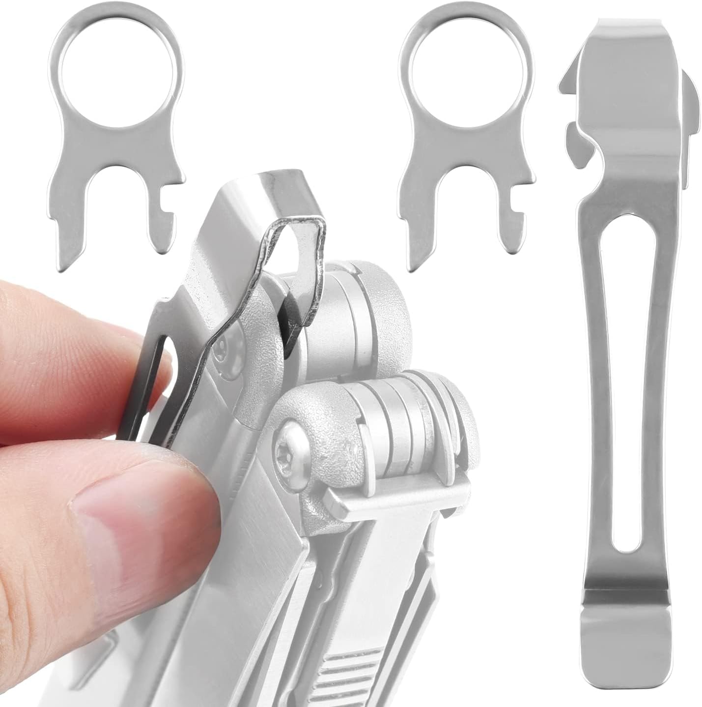[2-Pack] 2 Quick Release Pocket Clips + 2 Lanyard Rings Compatible With Leatherman Wave & Charge MultiTools - Stainless Steel Deep Carry Pocket Clip Won't Bend or Snap - Install or Replace In Seconds