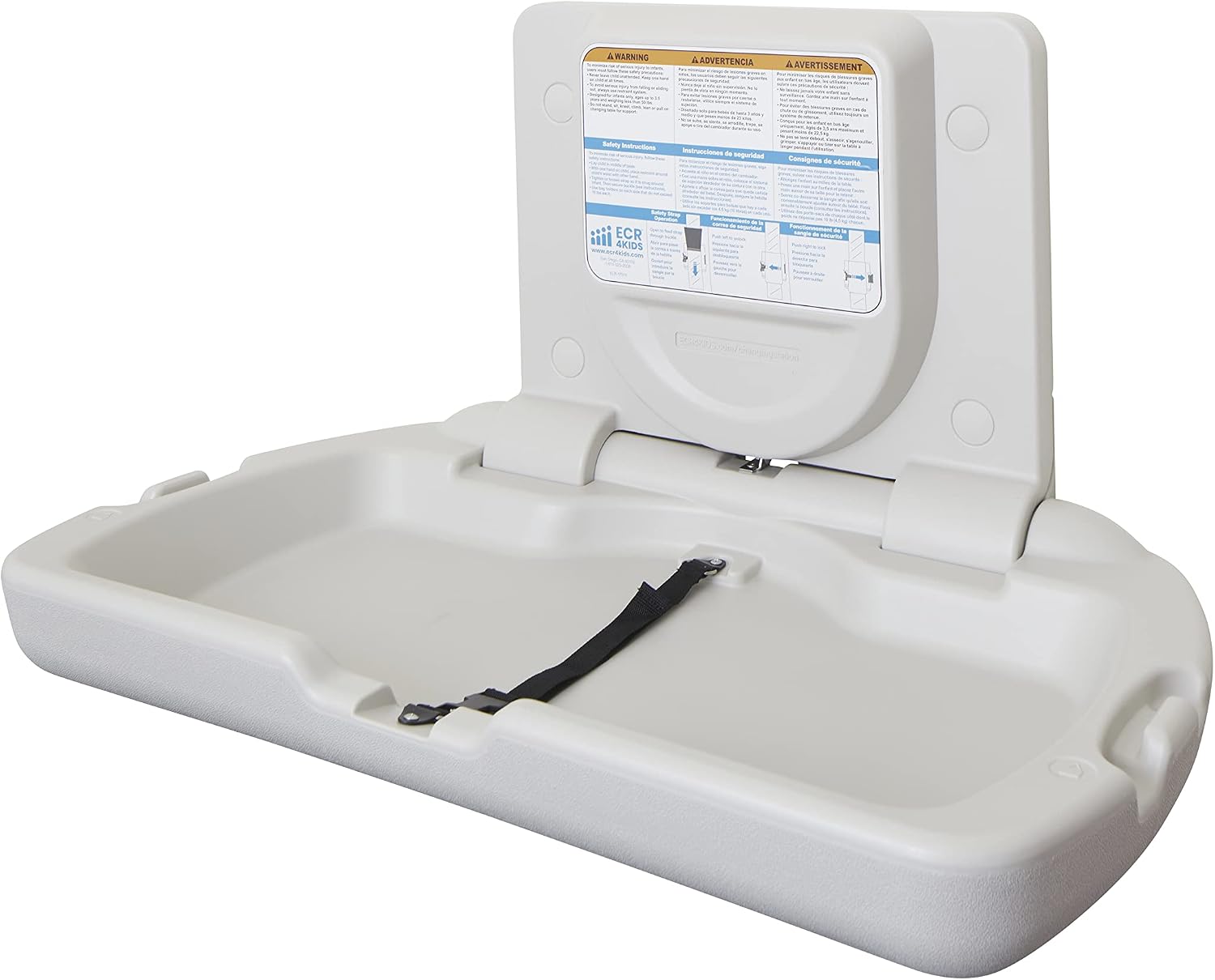 ECR4Kids Horizontal Wall-Mounted Baby Changing Station, Slim, White Granite