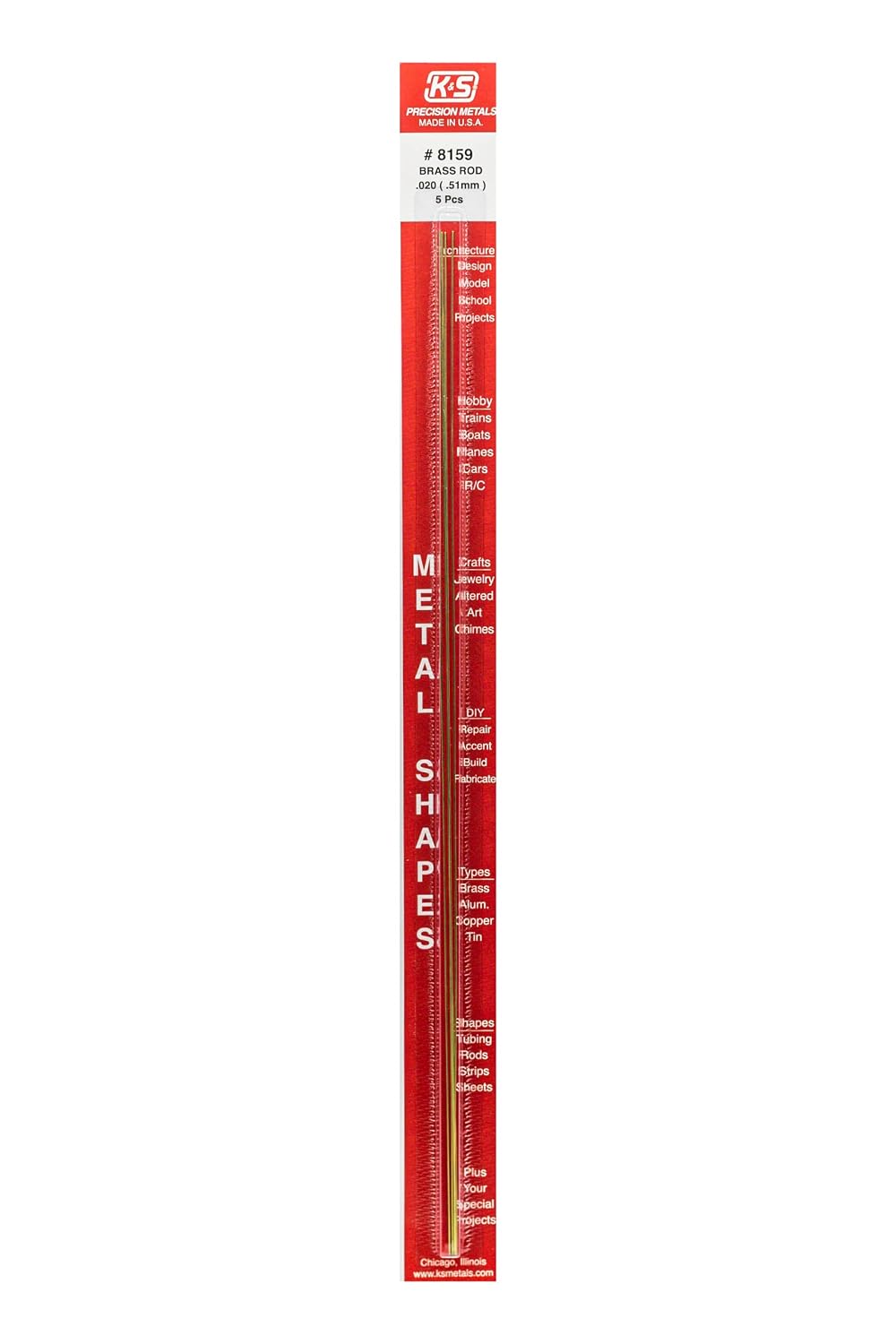 K&S 8159 Round Brass Rod, 0.020" OD x 12" Long, 5 Pieces, Made in The USA