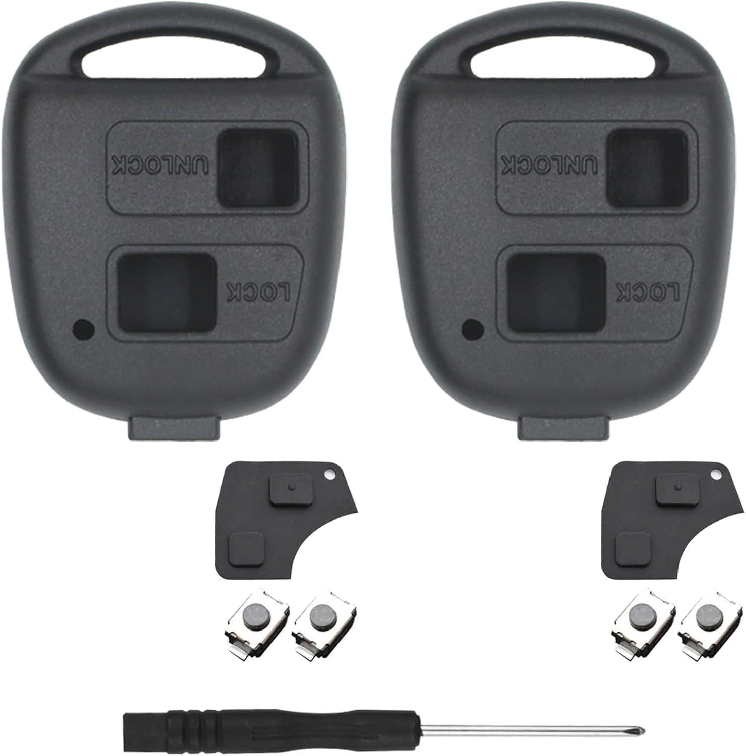 HTTYHT 2 Pack Car Key Fob Case Replacement Compatible with Toyota Yaris Corolla Avensis RAV4 Celica Camry Echo Prado 2 Button Car Remote Control Key Fob Cover Shell Repair Kit with Rubber Pad