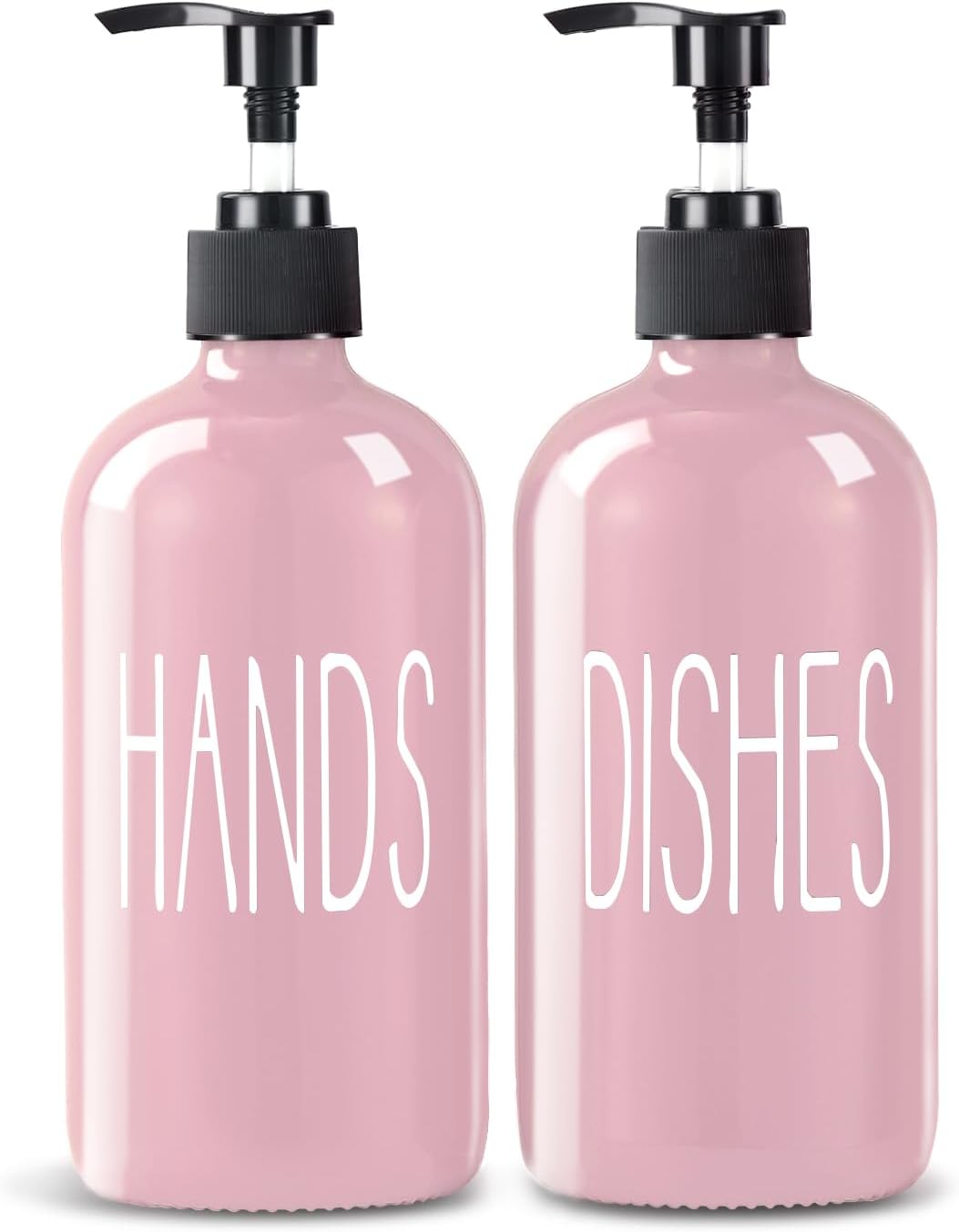 Glass Soap Dispenser Set 2 Pack,16 Oz Dish Soap Dispenser for Kitchen Sink,Pink Kitchen Accessories and Kitchen Decor,Pink Decorations and Kitchen Utensils for Kitchen