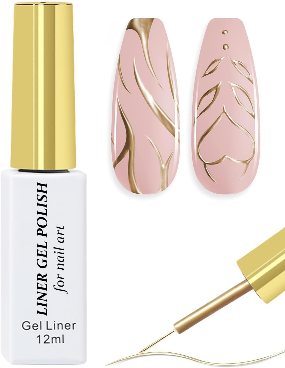 Liner Gel Nail Polish, Gold Chrome Nail Art Varnish, French Tip Gel Polish Liner Metallic Effect - Mirror Art Paint for Thin French Line Soak off DIY Manicure Gift for Women Girls