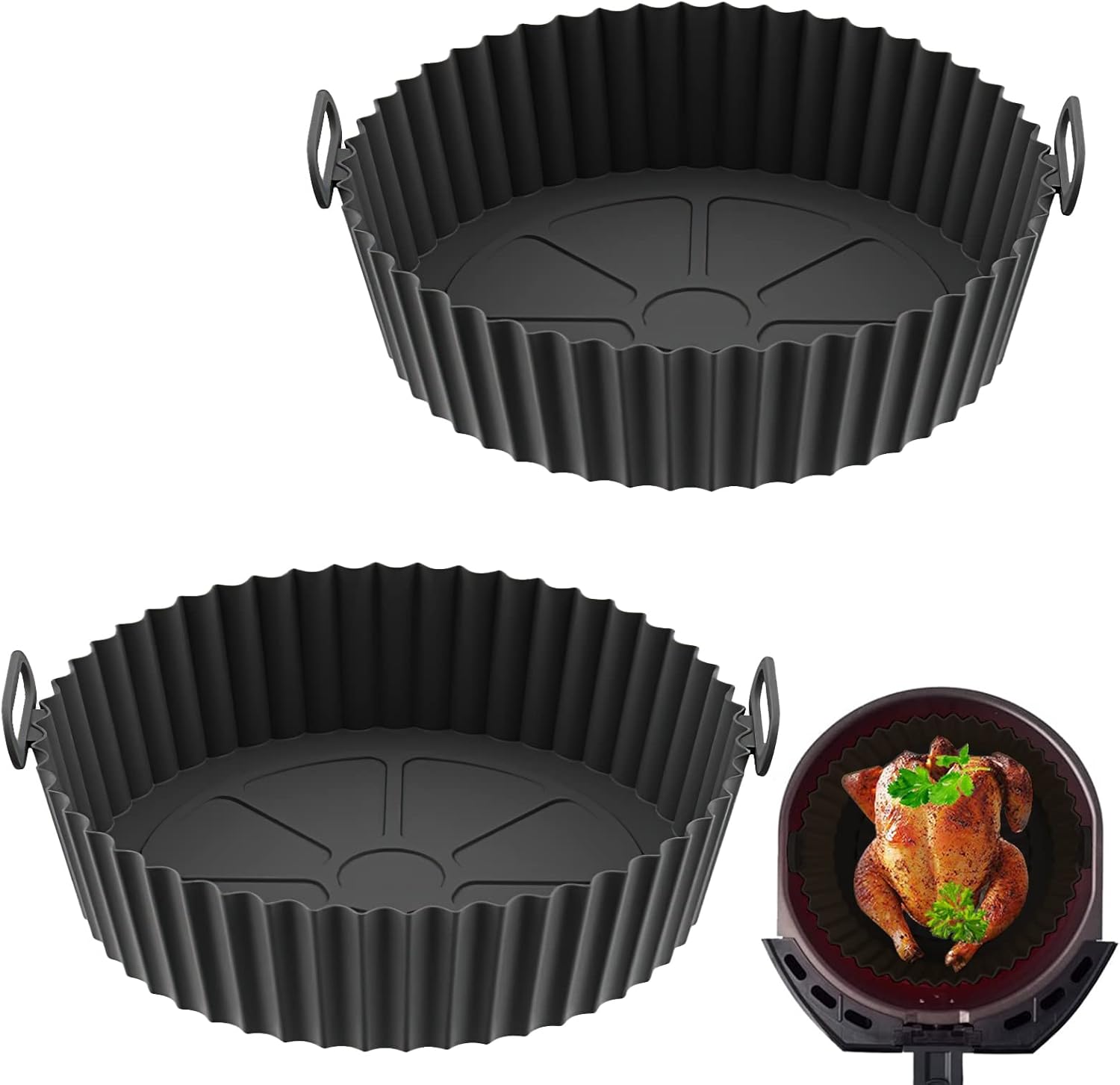 Air Fryer Silicone Pot, 2 Pack Reusable Silicone Air Fryer Liners, Air Fryer Accessories, Kitchen Accessories Replacement for Disposable Parchment Paper Liner, Compatible with Ninja, Tower, COSORI