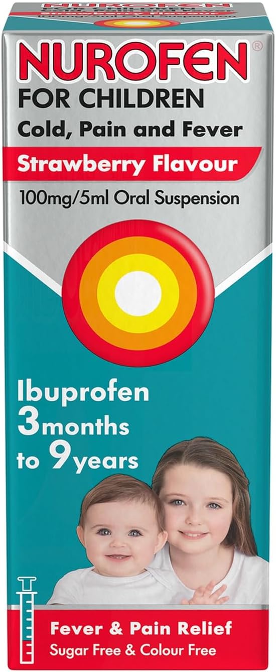 Nurofen for Children Medicine Cold Pain and Fever Ibuprofen, 100 mg, Orange Flavour - 3 Months to 9 Years - 100 ml