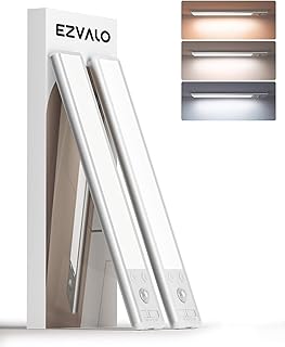 EZVALO Under Cabinet Lights, 80 LED Motion Sensor Lights Indoor 3 Color Temps, 1900mAh Rechargeable Closet Lights Wireless, Dimmable Under Counter Lights for Kitchen, Wardrobe, Hallway (2 Pack)