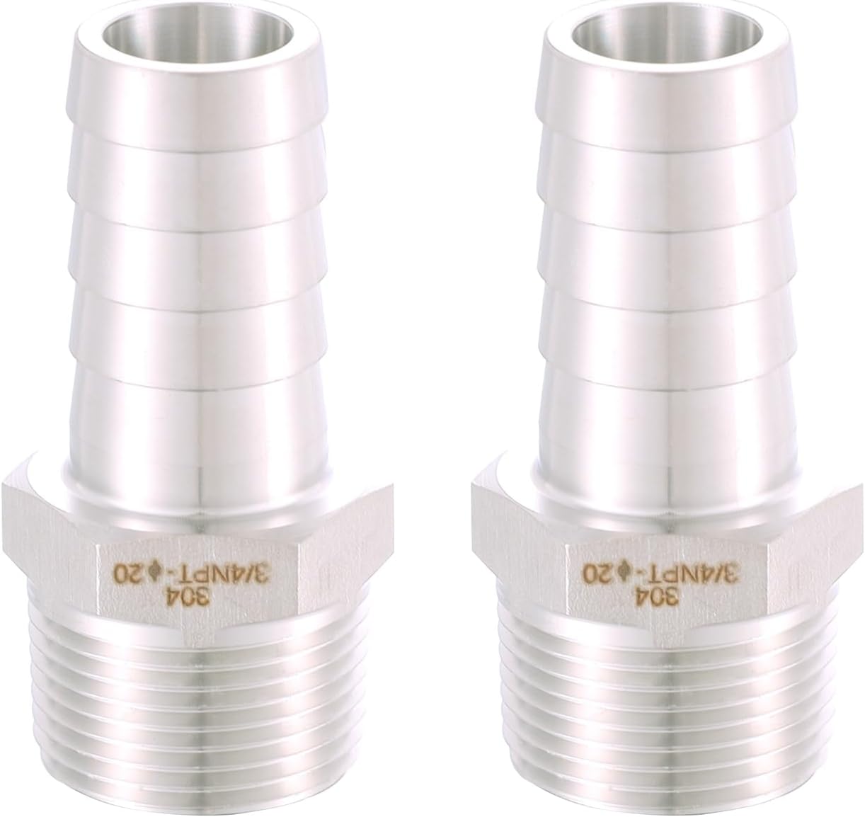 304 Stainless Steel 3/4" Hose Barb to 3/4" Male NPT Home Brew Fitting Water Fuel Air， lead-free (Pack of 2)