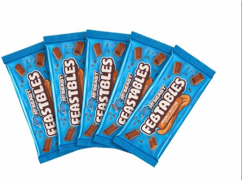 Mr Beast Feastable Chocolate Bundle - x 5 60g Mr Beast Feastable Peanut Butter Chocolate Bars