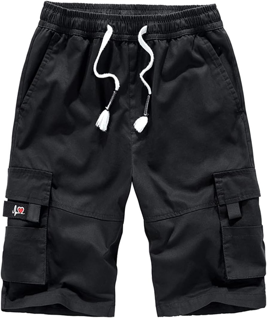 iCKER Mens Cargo Shorts Summer Casual Elastic Loose Fit Combat Work Shorts Cotton Multi Pocket
