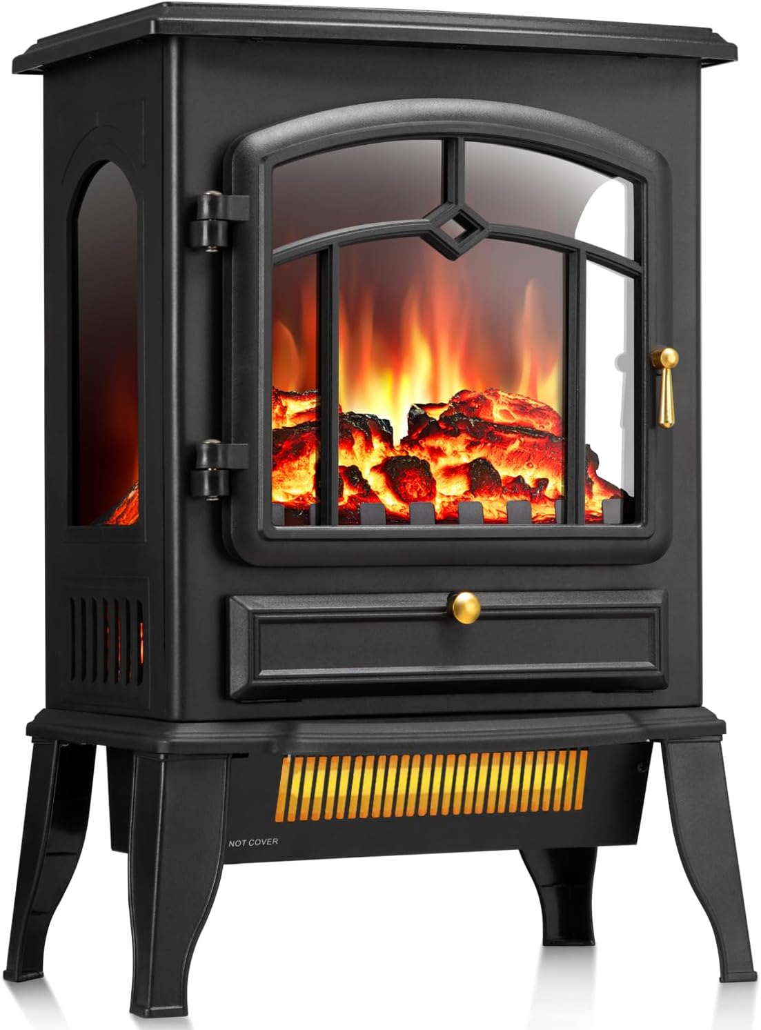 Electric Fireplace Heater with Thermostat Control, 15" Cathedral Stylish Small Fireplace Stove Heater, 3D Realistic Flame Effects, Overheating Safe Design