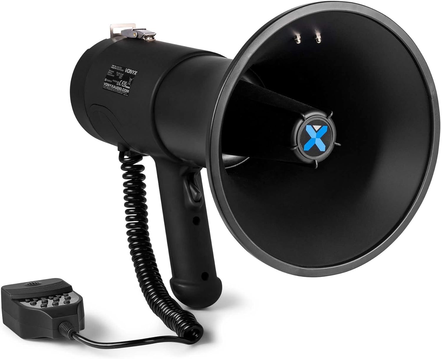 VONYX MEG075 Premium Portable Megaphone Loudhailer 75W - Bluetooth, MP3 Player, Rechargeable, Black Bullhorn Megaphone for Outdoor Events, with USB/SD/Aux Input, Siren & Record Function