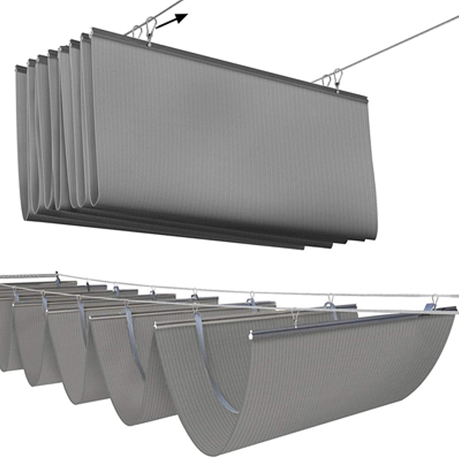 Geovne Grey Wave Shade Sails,Heat Resistant Cloth Sail,UV Blocking Sun Net,90 percent Sunblock Cloth,Retractable Awning,with Accessories,for Patios Roofs (1x5m/3.3x16.4ft)