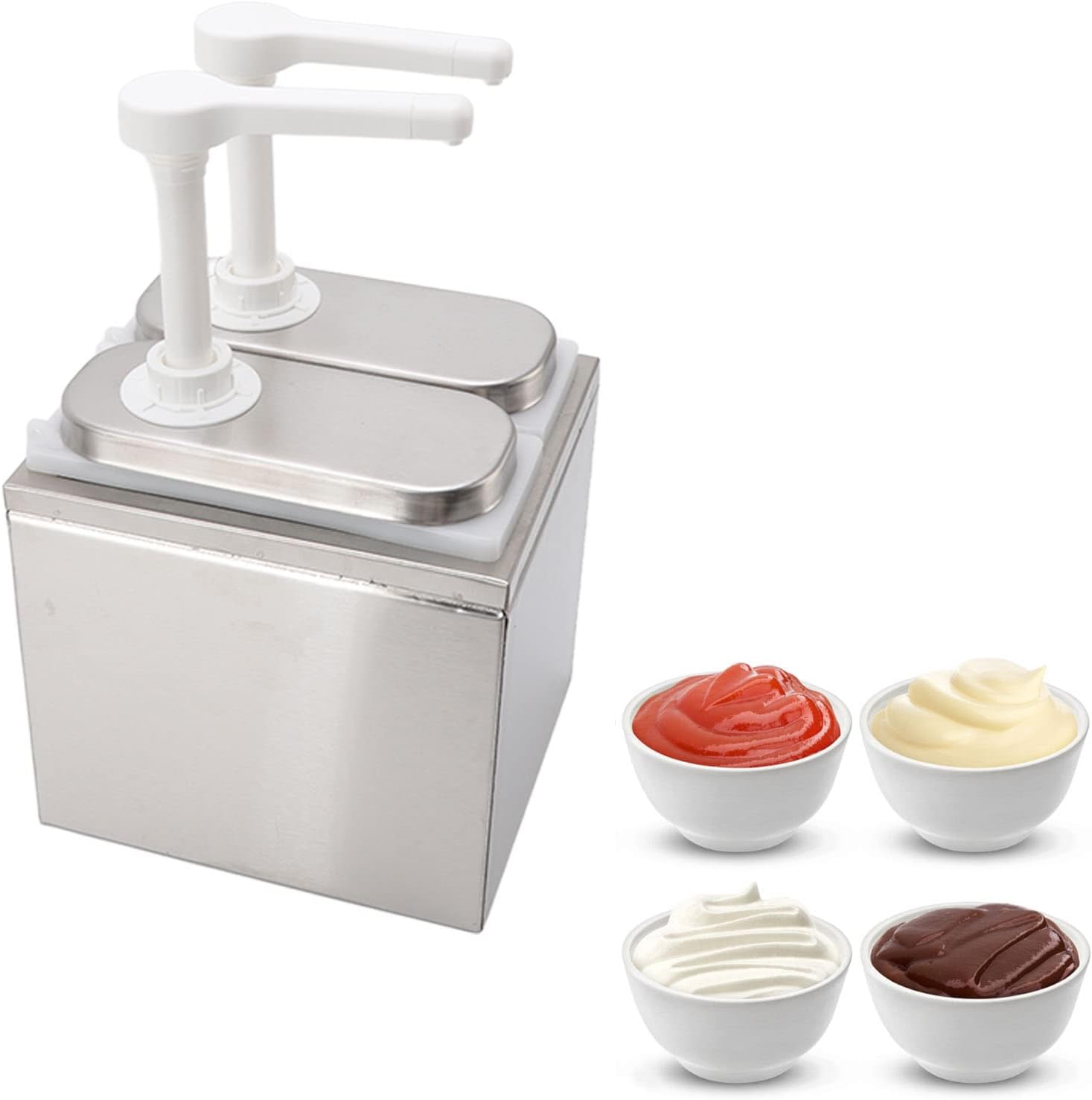 Ejoyous Sauce Dispenser Restaurant Pump Commercial, Restaurant Large Ketchup Dispenser Dual Head Stainless Steel Condiment Pump Station Sauce Pump Container (1L Double Pump)