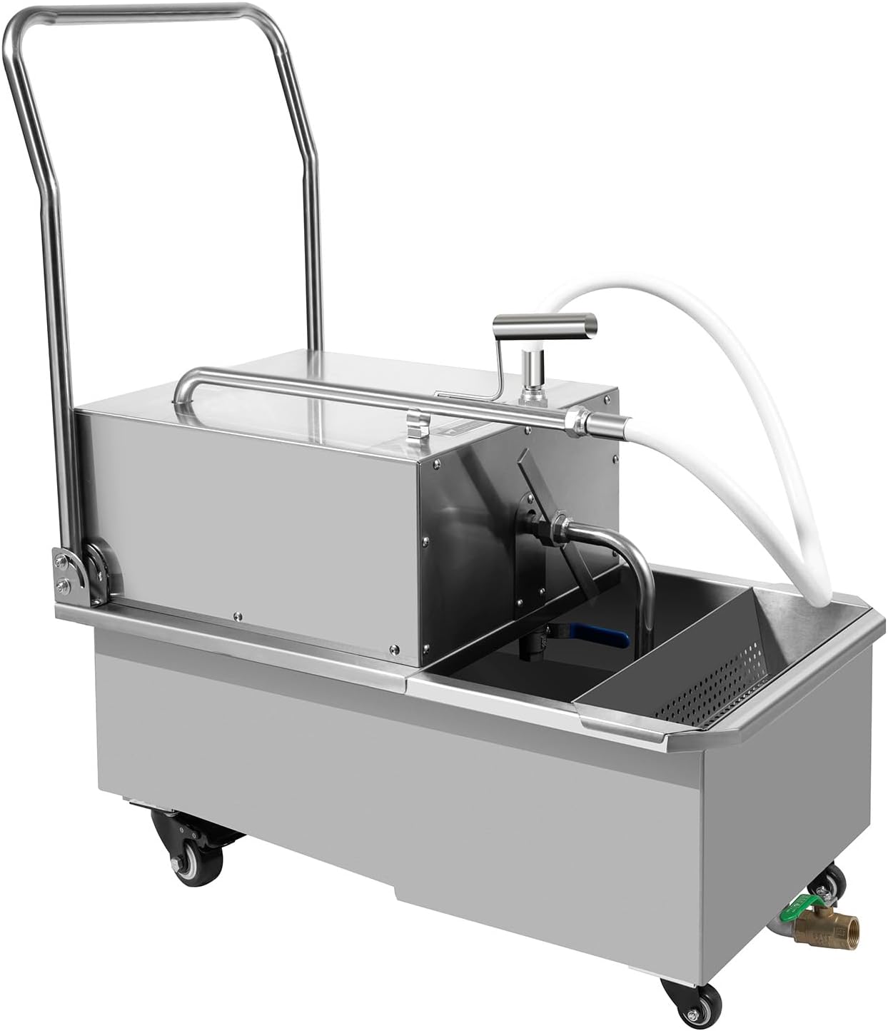 55L/14.53Gal Fryer Filter Machine, 550W Fryer Oil Filter Machine Mobile Frying Filter Cart w/Filter Bag for Restaurant Burger Stores(Stainless Steel Cooking Oil Filtration System)