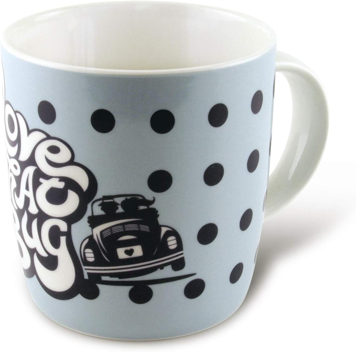 BRISA VW Collection - Volkswagen Large Ceramic Coffee-Tea-Cappuccino Mug Cup in Beetle Bug Design (370 ml/12.5 fl oz/Love That Bug/Blue)
