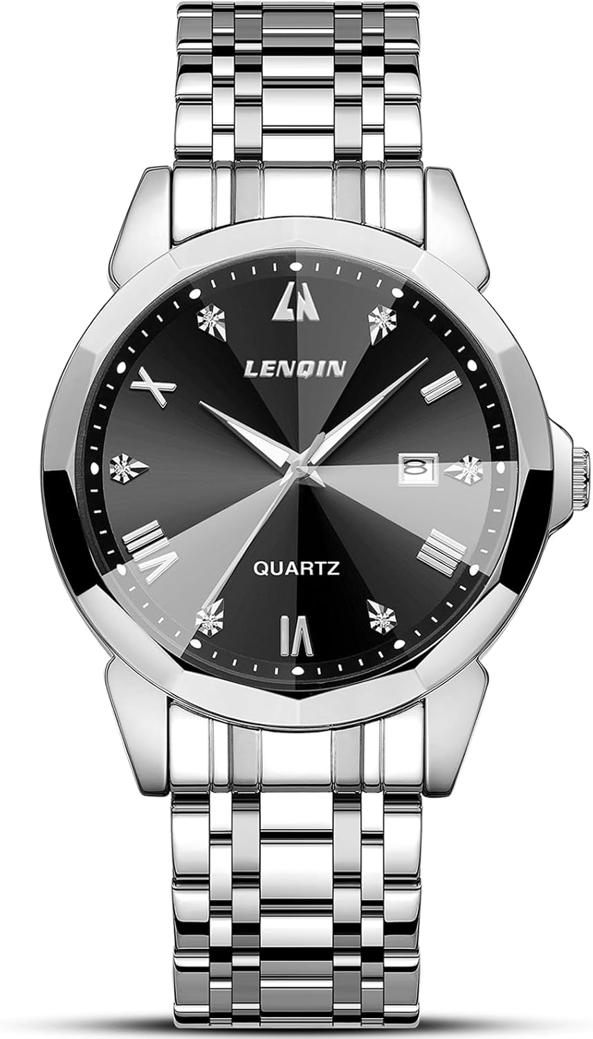 LN LENQIN Mens Watches Stainless Steel Watches for Men Waterproof Analog Quartz Date Diamond Business Dress Luxury Men's Wrist Watches