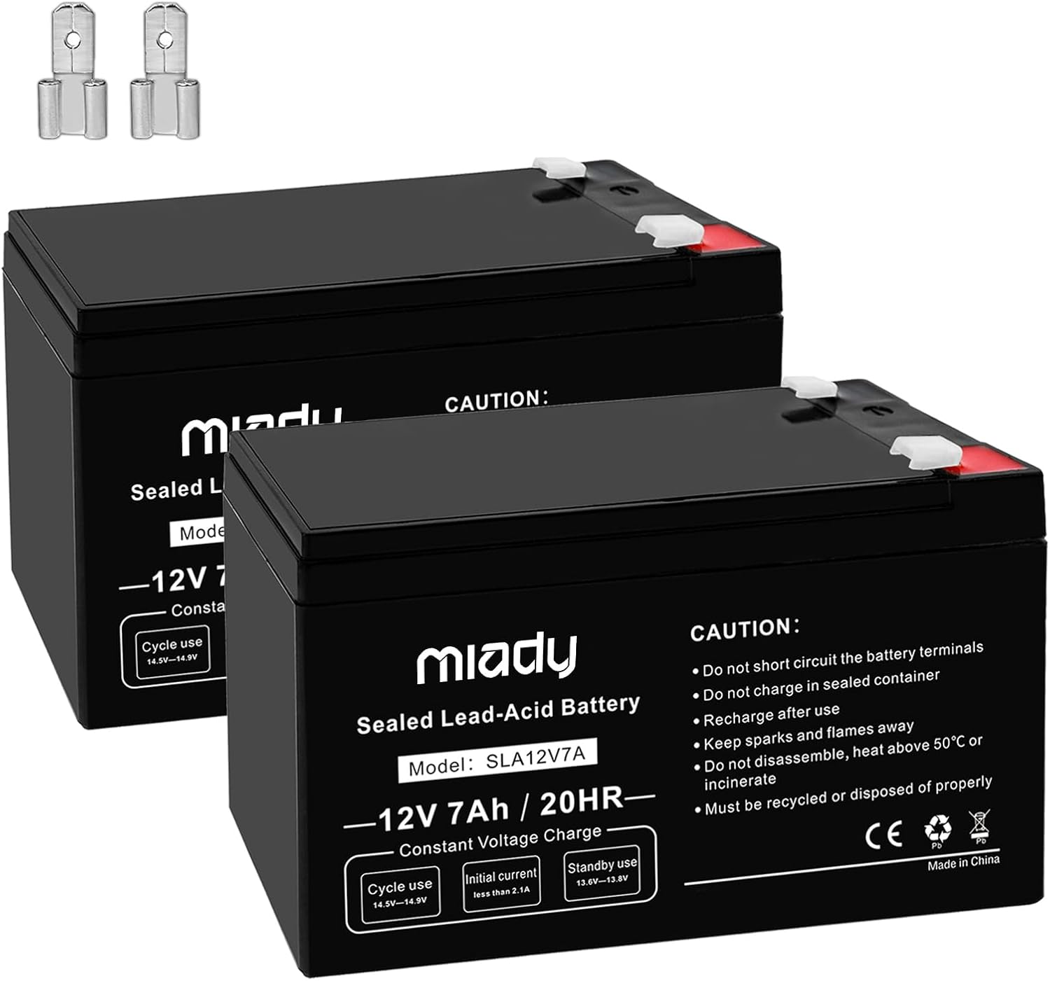 Miady 12V 7Ah Rechargeable Sealed Lead Acid Battery (2 Pack)