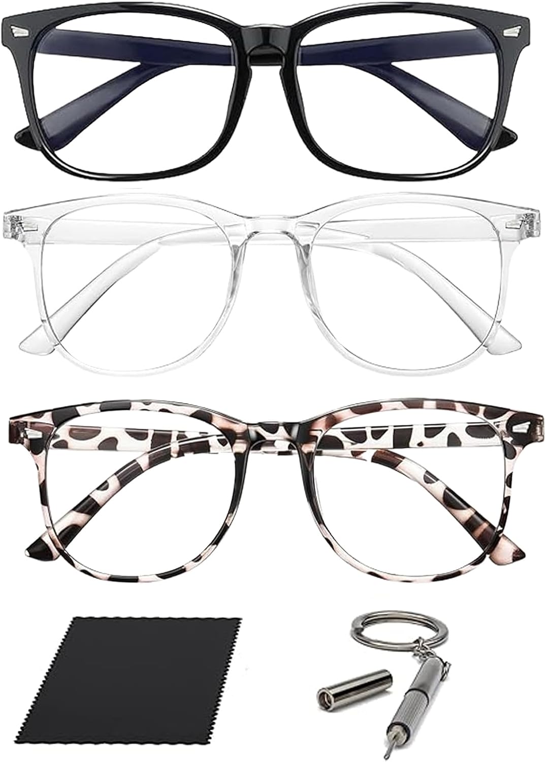 KSVFTB 3-Pair Blue Light Glasses for Women –Light Glasses Womens, Light Glasses, Stylish Computer Glasses to Block Harmful Rays, Reduce Eye Strain + Cleaning Cloth & Adjuster Tool