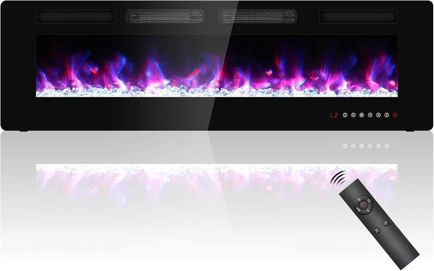 60 inch Ultra Thin Electric Fireplace, Freestanding, Recessed or Wall Mounted, 1500W Energy Efficient Heater with Realistic 3D Crystal Flame Effect, Remote Control & Touch Panel, 750W/1500W, UKCA/CE