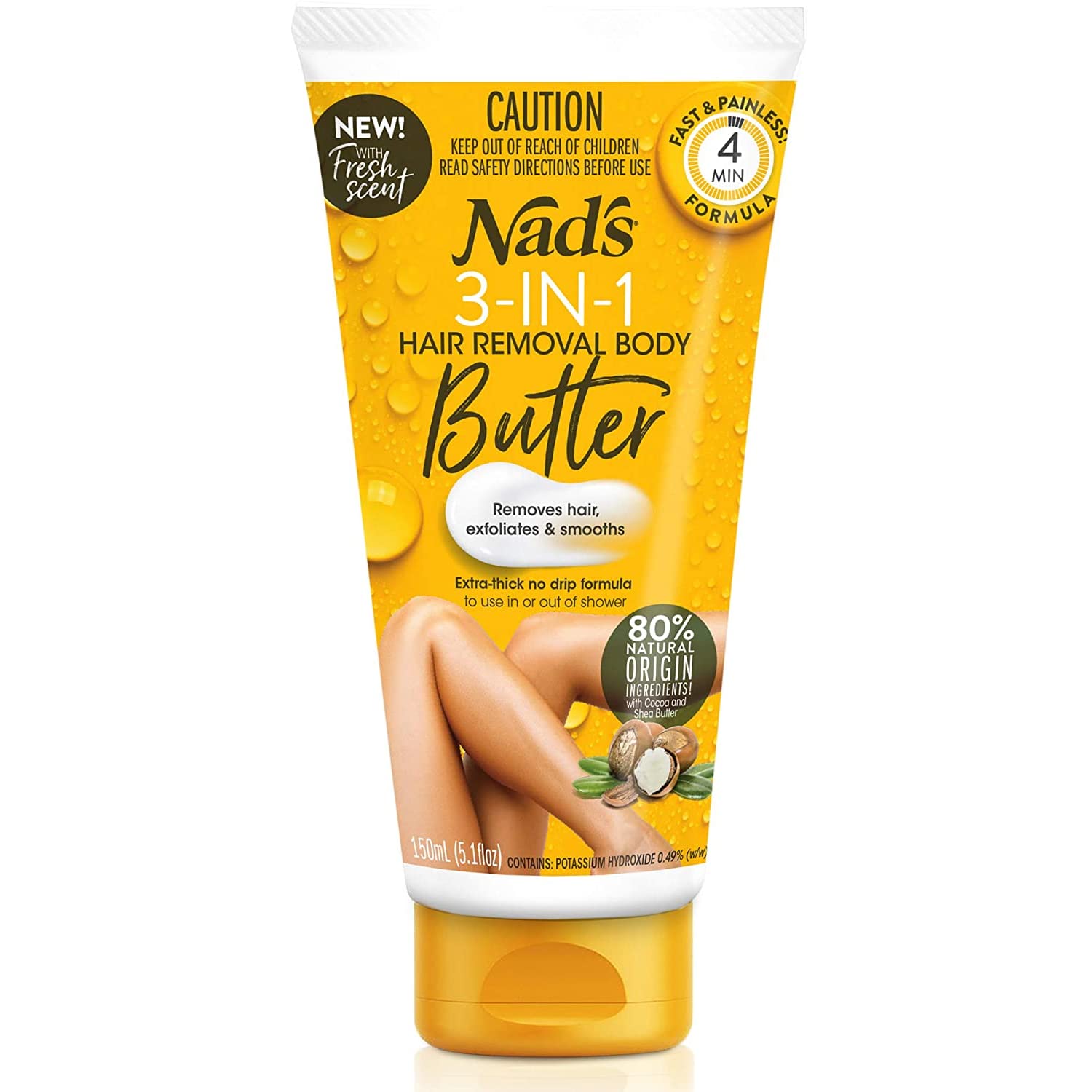 Nad's 3n1 Gentle & Soothing Body & Legs Hair Removal Butter For Women, Sensitive Depilatory For All Skin Types (21103), 5.1 Fl Oz (Pack of 1)