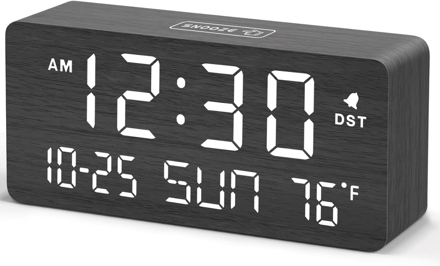 DreamSky Wooden Digital Alarm Clocks for Bedrooms with Date & Day of Week | Living Room Desk Clock, Temperature, USB Port, Dimmer Wheel, Adjustable Volume, Auto DST, Office Wood Decor (Plug-in)