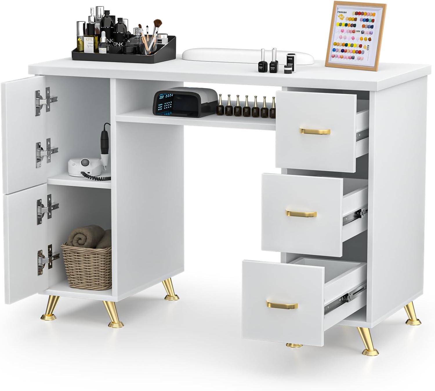 Nail Desk for Nail Tech, Acetone-Resistant White Nail Desk