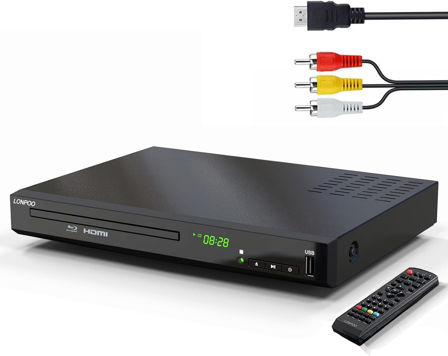 Blu-ray DVD Player for TV -1080P HD Blu-ray Player with HDMI/AV/Coaxial Output, USB input, All Regions dvds and Region B/2 Blu-Ray Disc, PAL/NTSC System (Metal Enclosure)