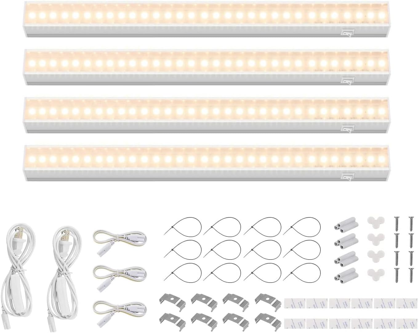 Barrina Grow Lights for Indoor Plant, Full Spectrum, T5 1FT Yellow, 4 Packs | White Cover Plant Growing Lamp, LED Grow Light Strips for Seedlings, Greens, Shelf, Plug and Play, Linkable, Separate On/Off