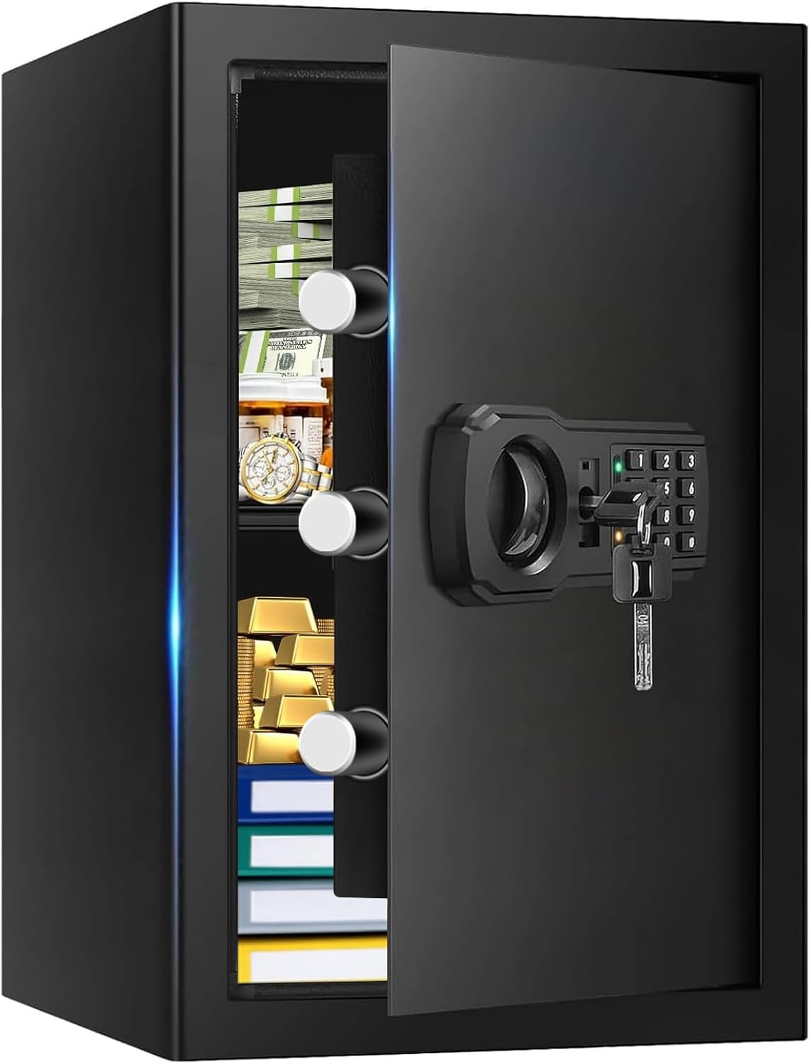3.4 Cub Large Fireproof Safe for Home, Security Home Safes Water and Fireproof with Combination Lock, Alarm System and Removable Shelf, Anti-Theft Digital Fire Proof Safe for Home Document Valuables