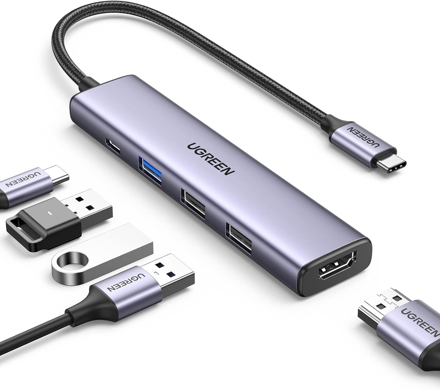 UGREEN Revodok USB C Hub, 5-in-1 USB-C Multiport Adapter with 100W PD, 4K HDMI, 3 USB-A Data Ports, Aluminum Type C Hub for M1/M2 MacBook Air, iPhone 15 Pro/Pro Max, Galaxy, Surface Go, XPS, iPad