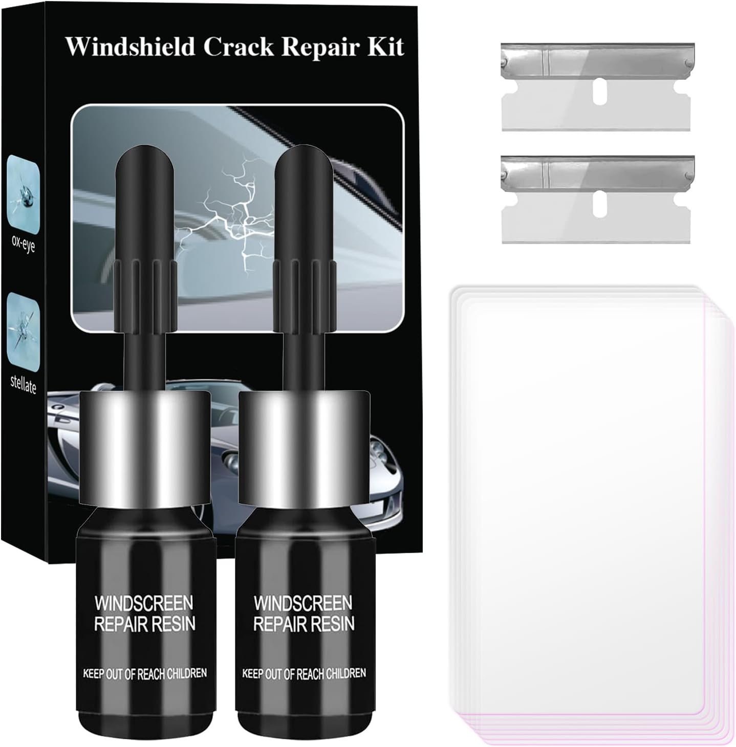 Windshield Crack Chip Repair Kit: 2 Bottles Quick Fix Car Windows Glass Tool Used for Scratches Star Shaped