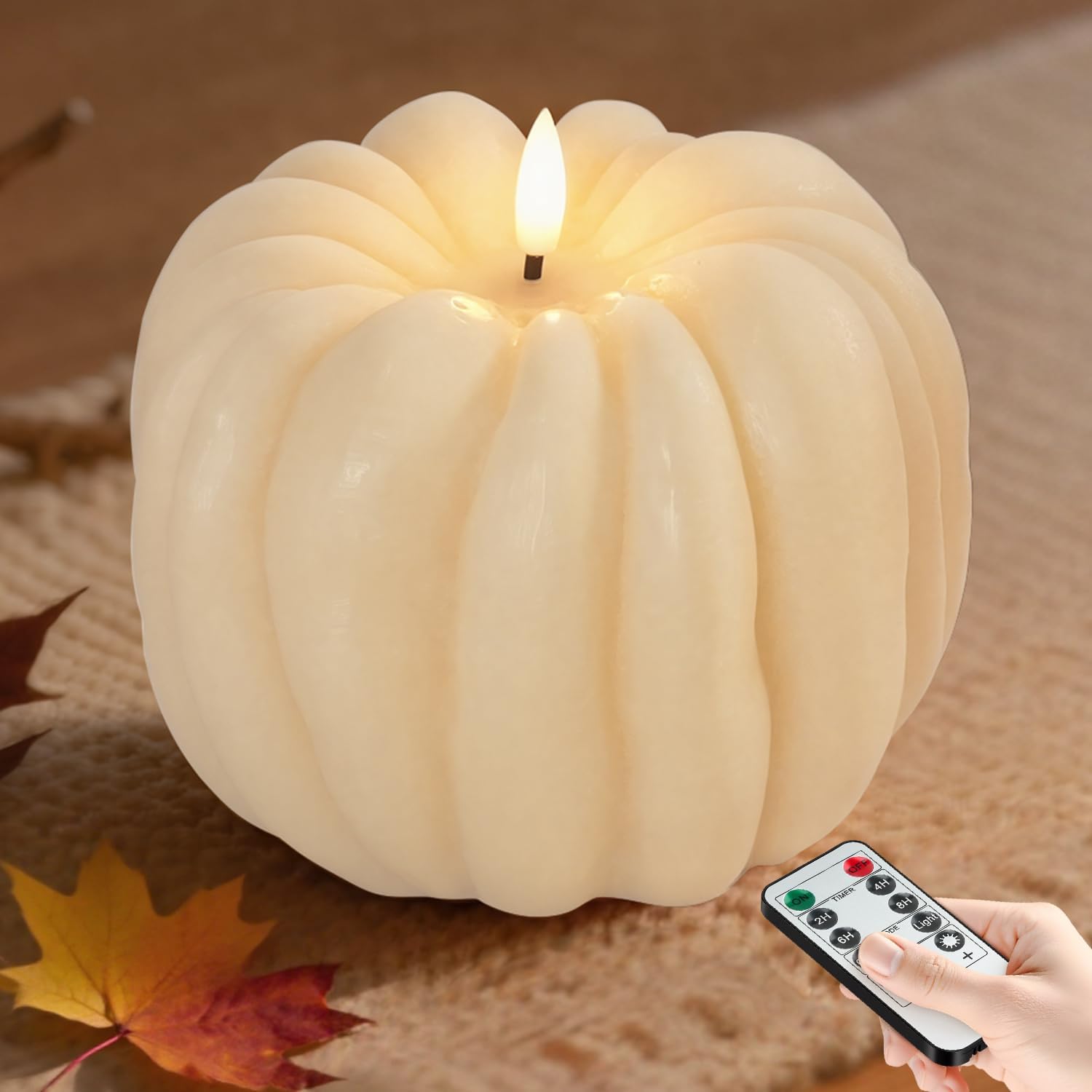 Flameless Pumpkin Candles with Timer - Fall Home Decor Indoor, LED Light Up Pumpkins for Mantel Table | Halloween Flameless Candle Thanksgiving Fall Decoration, Autumn Farmhouse Rustic Harvest Decor