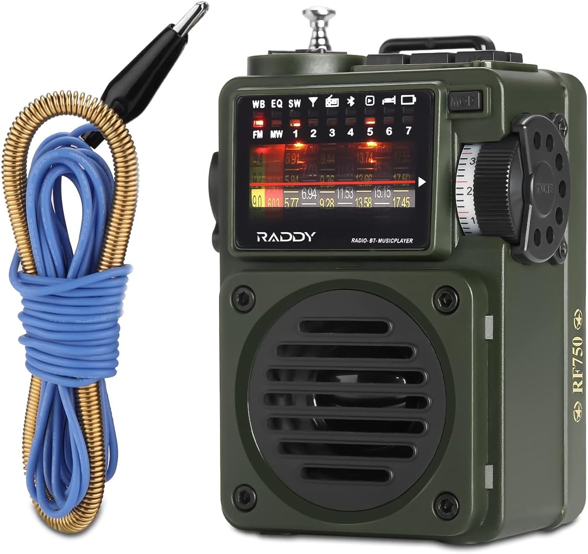 Raddy RF750 Portable Shortwave Radio AM/FM/SW/WB Receiver with Bluetooth - Pocket Retro Mini Radio Rechargeable, w/ 9.85 Ft Wire Antenna