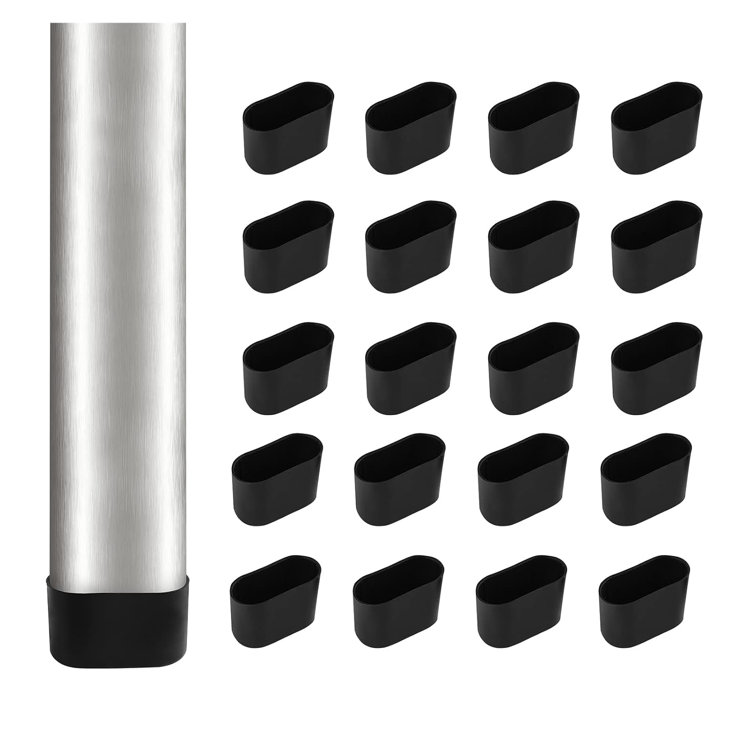 Oval Furniture Leg Protectors 1.57" x 0.79", Masendelk 24 Pack Black Chair Leg Caps Wood Floor Protectors, 40 x 20mm PVC Chair Leg Covers