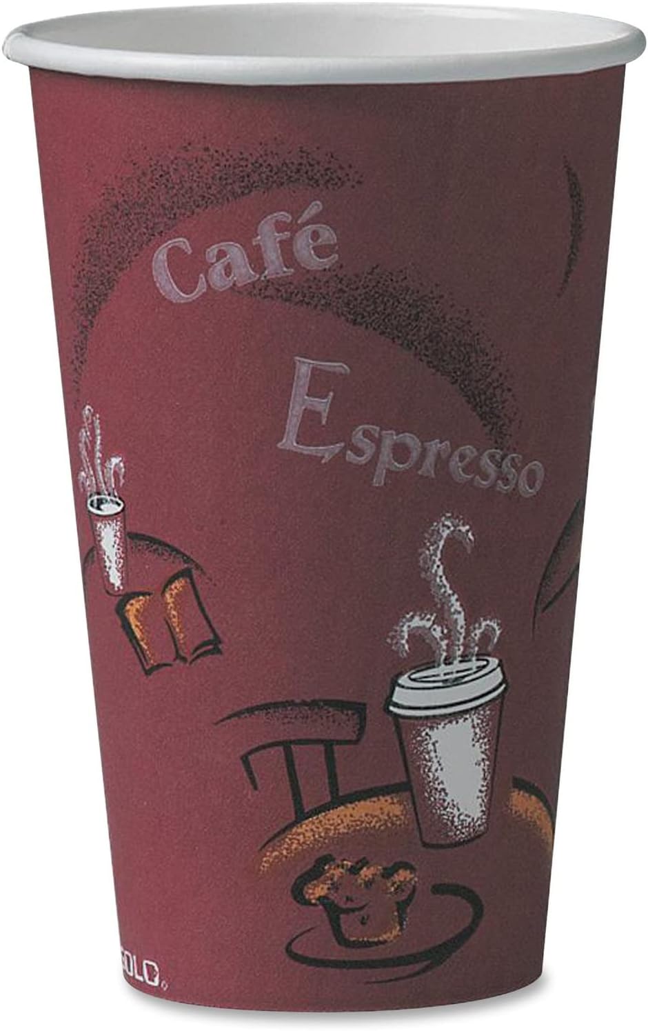SOLO Cup Company 316SI Bistro Design Hot Drink Cups, Paper, 16oz, Maroon, 20 Packs of 50 (Case of 1000)