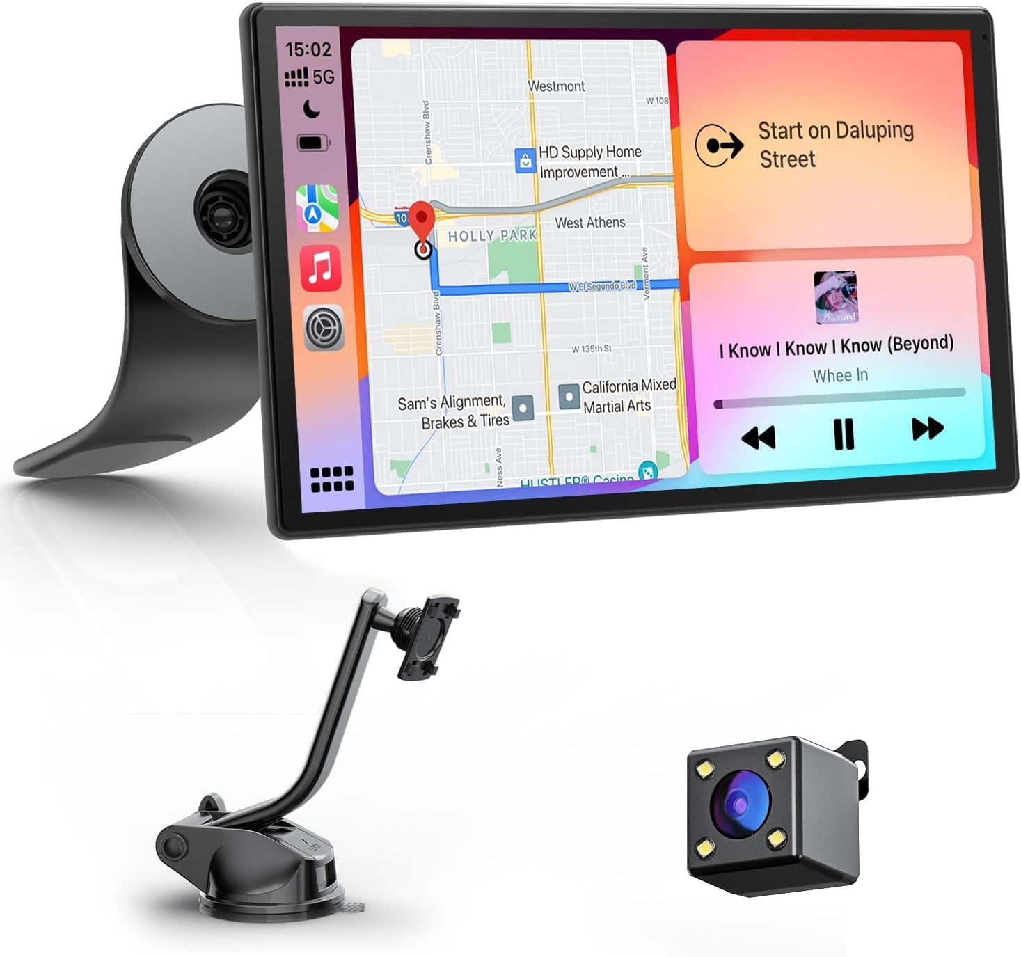 9" CarPlay Screen for Car with Apple CarPlay & Android Auto, Portrait & Landscape Mode, Touchscreen & Backup Camera, GPS Navigation/Voice Control/OTA/Bluetooth/AUX/FM