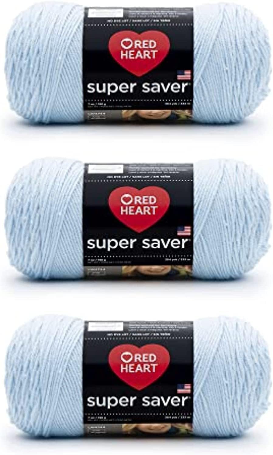Red Heart Super Saver Yarn for Crocheting & Knitting, Light Blue, 3-Pack