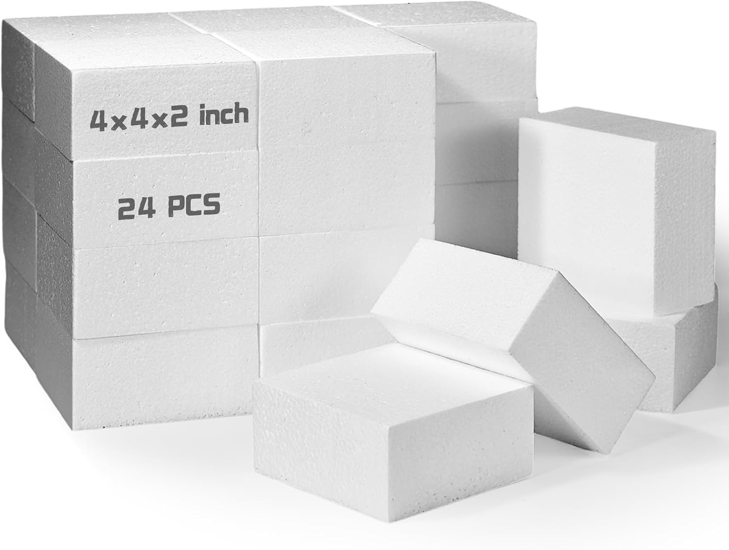 24 Pcs Craft Foam Blocks,4x4x2In Styrofoam Blocks,White Foam Bricks | for School Projects Sculpting, Modeling, Floral Arrangements,Packing and DIY Crafts-Lightweight and Durable (4x4x2inch-24pcs)