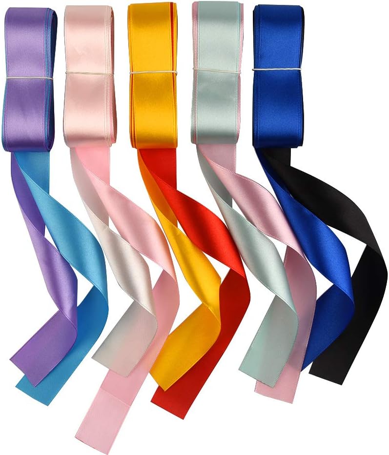 FEPITO 10 Pack 4m X 25mm Satin Ribbon Bundle Assorted Ribbon for Crafts Gift Wrapping Floristry Wedding Party Decoration