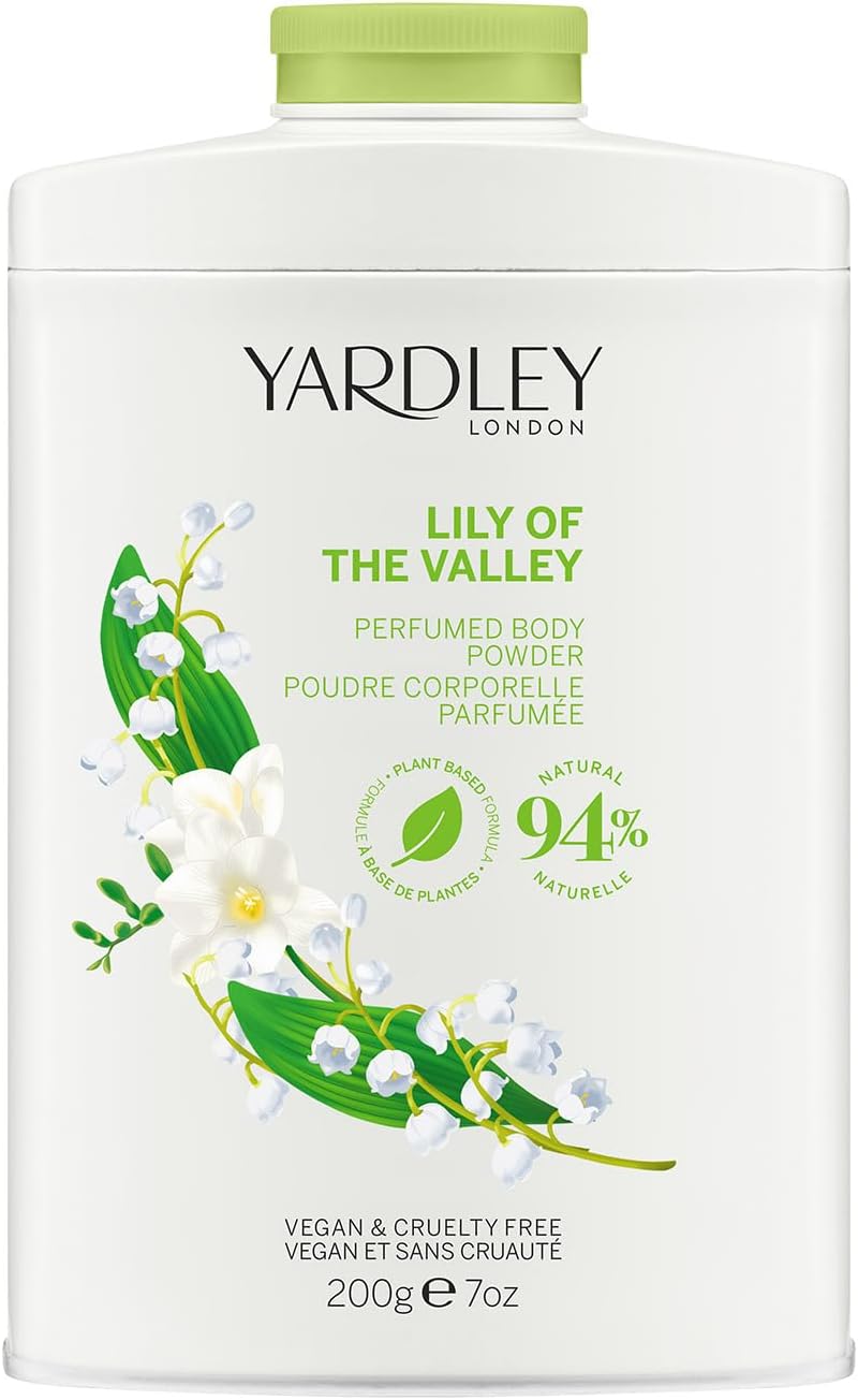 Yardley London lily of the valley perfumed body powder, talcum powder for women to help with odor control and chafing, lily of the valley dusting powder 200g