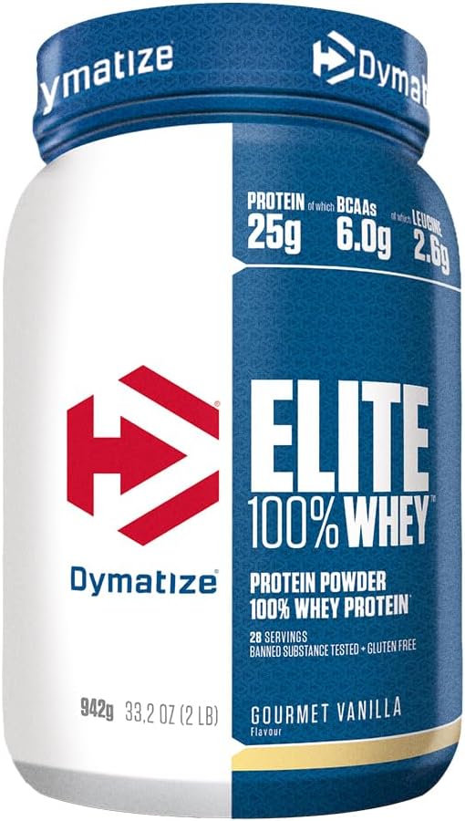 Dymatize Elite 100% Whey Gourmet Vanilla 942g - High Protein Low Sugar Powder + Whey Protein and BCAAs